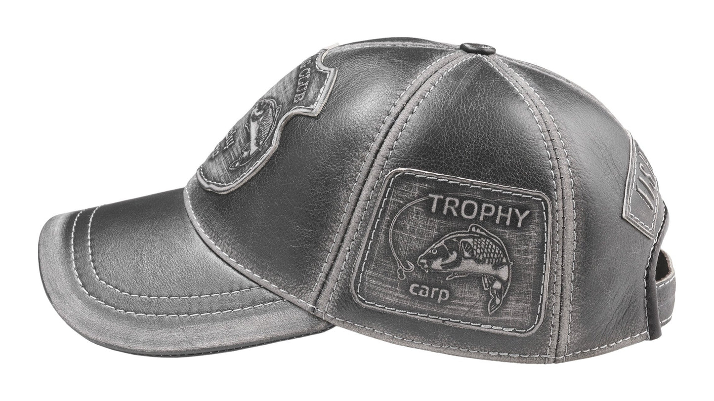 Trophy Carp Genuine Leather Handcrafted Fisherman Black Cap
