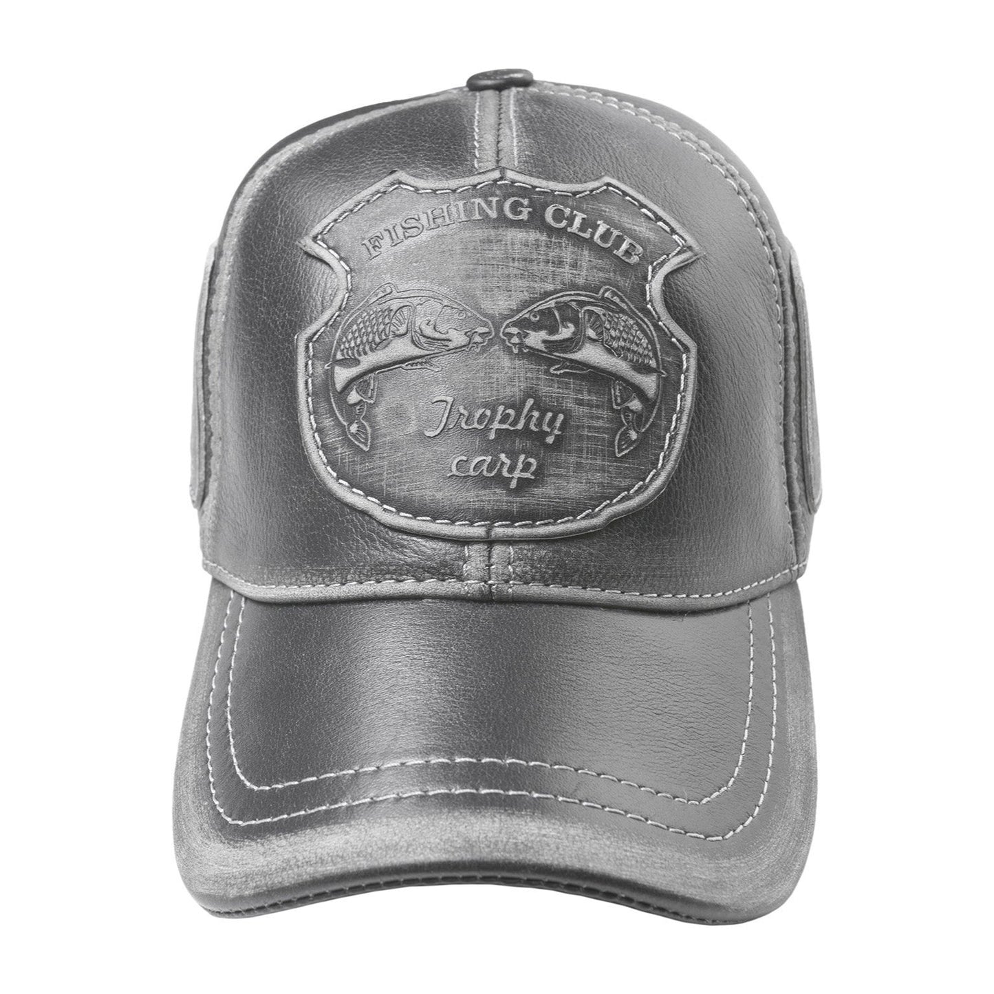 Trophy Carp Genuine Leather Handcrafted Fisherman Black Cap
