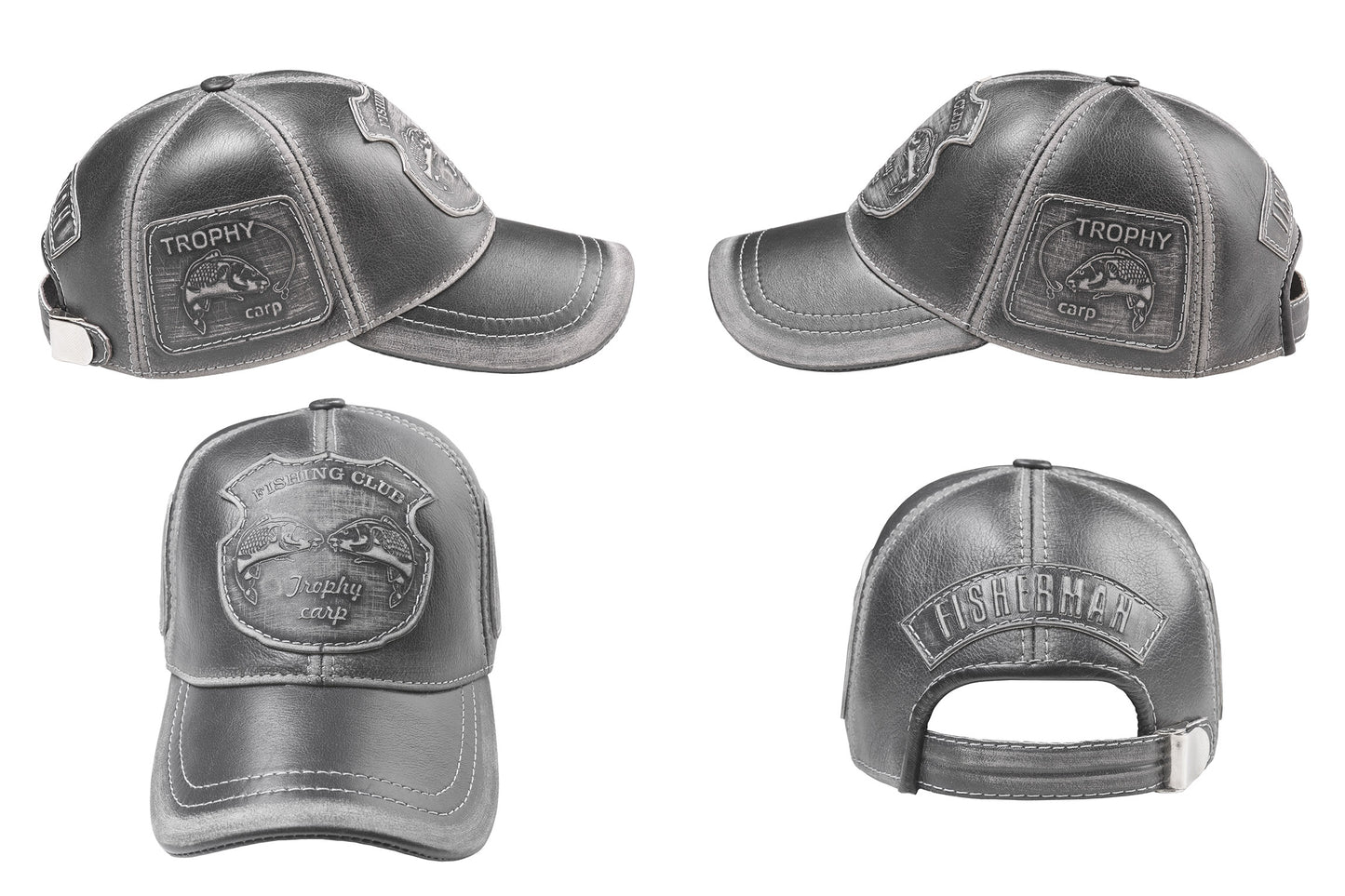 Trophy Carp Genuine Leather Handcrafted Fisherman Black Cap