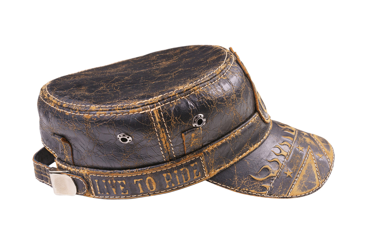 Custom Route 66 Leather Biker Hat - "Live to Ride"
