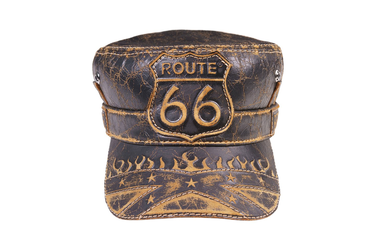 Custom Route 66 Leather Biker Hat - "Live to Ride"