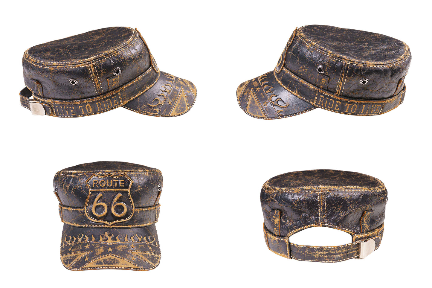Custom Route 66 Leather Biker Hat - "Live to Ride"