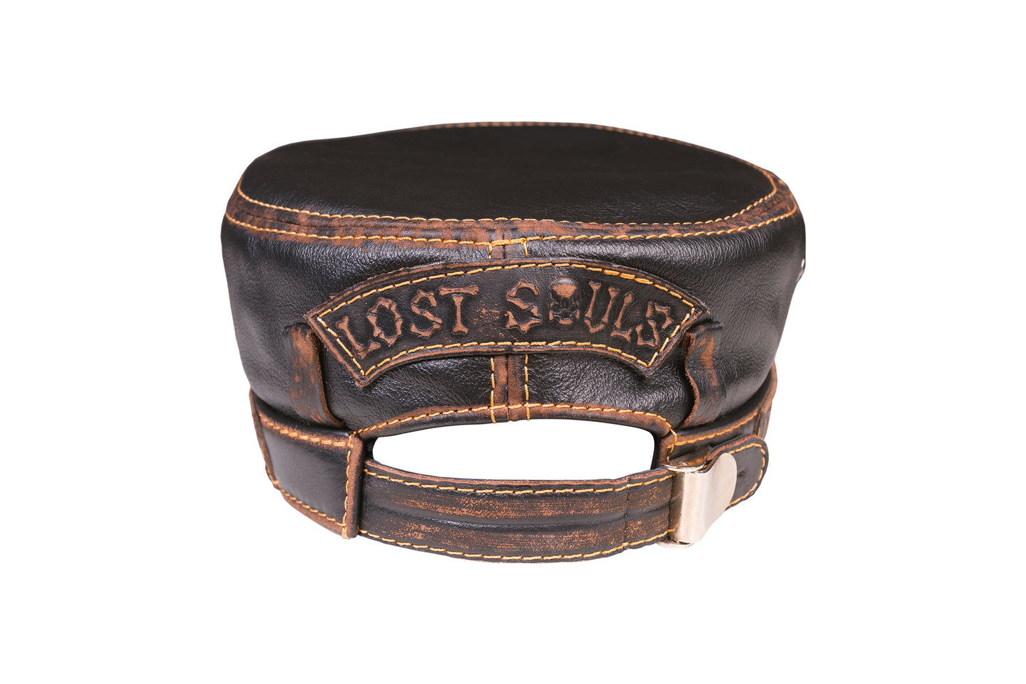Leather Biker Hat: Handmade Brown Motorcycle Cap for Men with Route 66 Badge| Apero Bullo