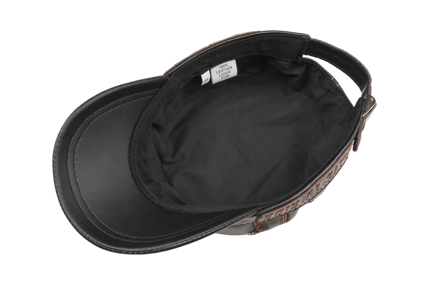 Leather Biker Hat: Handmade Brown Motorcycle Cap for Men with Route 66 Badge| Apero Bullo