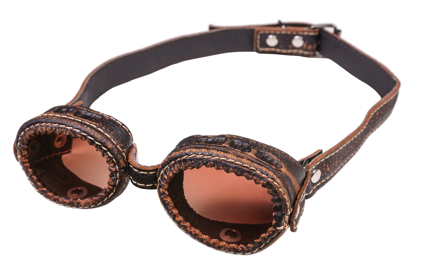 Vintage Leather Biker Steampunk Goggles - Brown