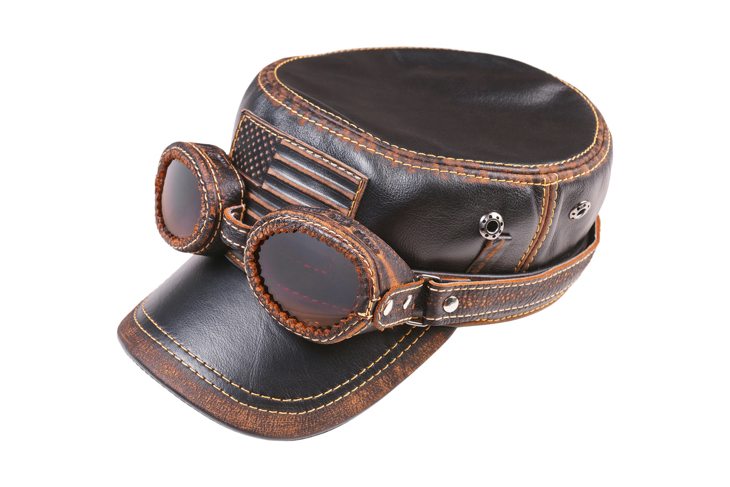 Leather Biker Goggles: Handmade Gray Vintage Motorcycle Steampunk Glasses with Distressed Finish and Tinted Lenses | Apero Bullo