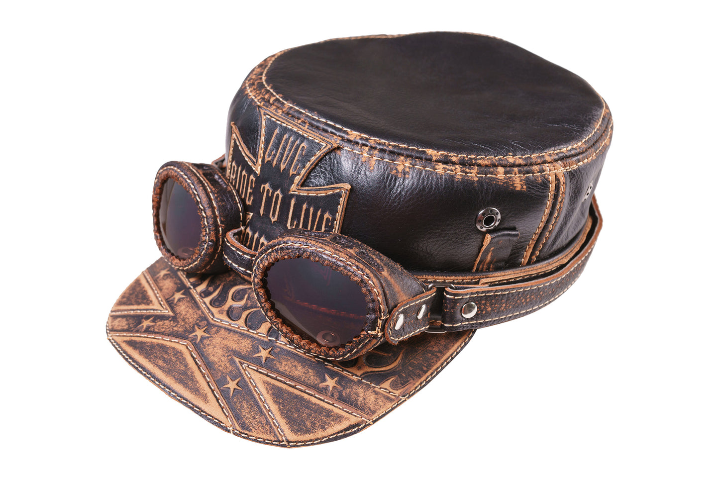 Vintage Leather Biker Steampunk Goggles - Brown
