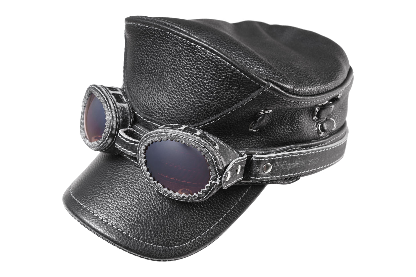 Leather Biker Hat: Handmade Black Motorcycle Cap for Men with Lace-Up Detail and Minimalist Punk Edge | Apero Bullo
