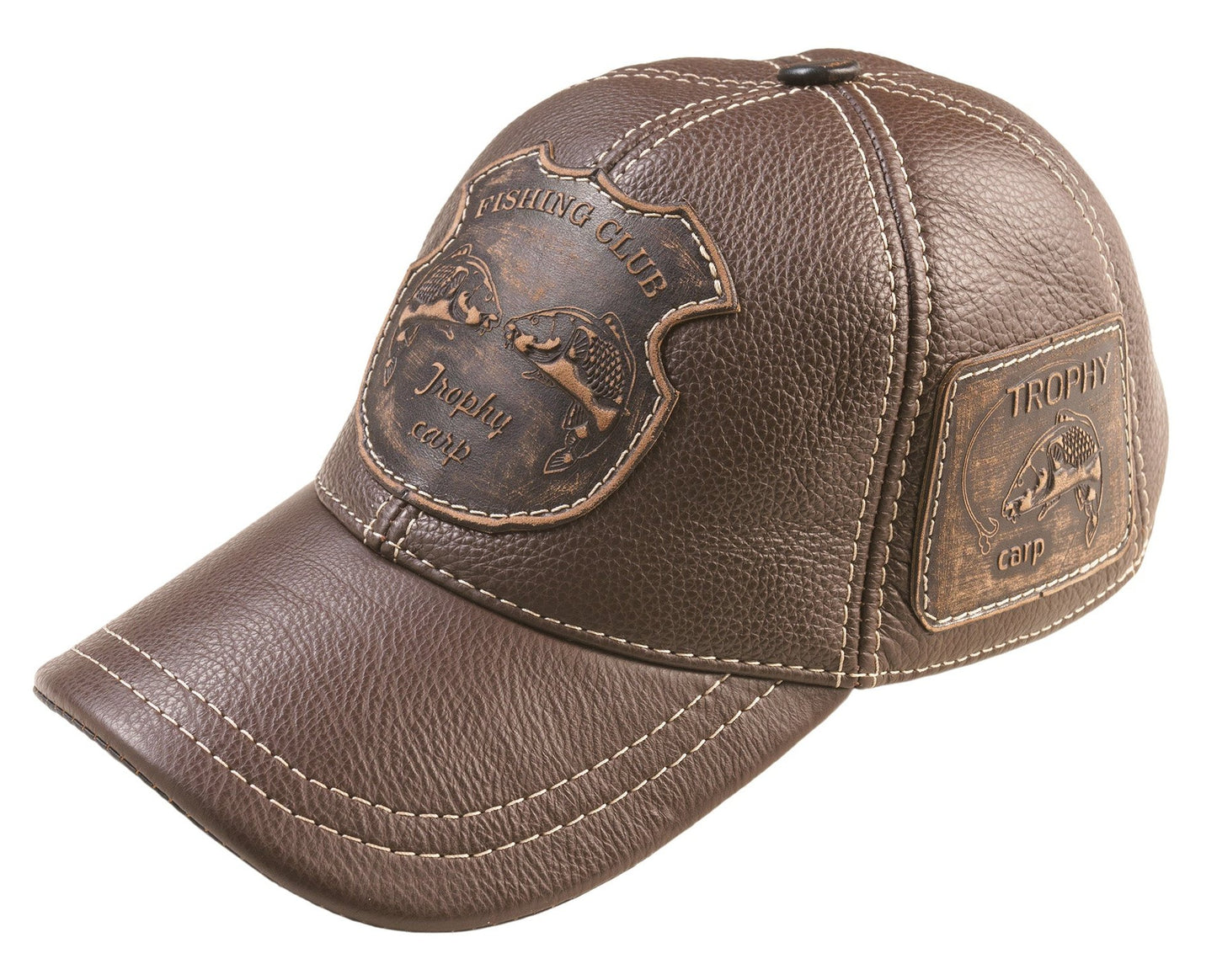 Trophy Carp Genuine Leather Handcrafted Fisherman Brown Cap