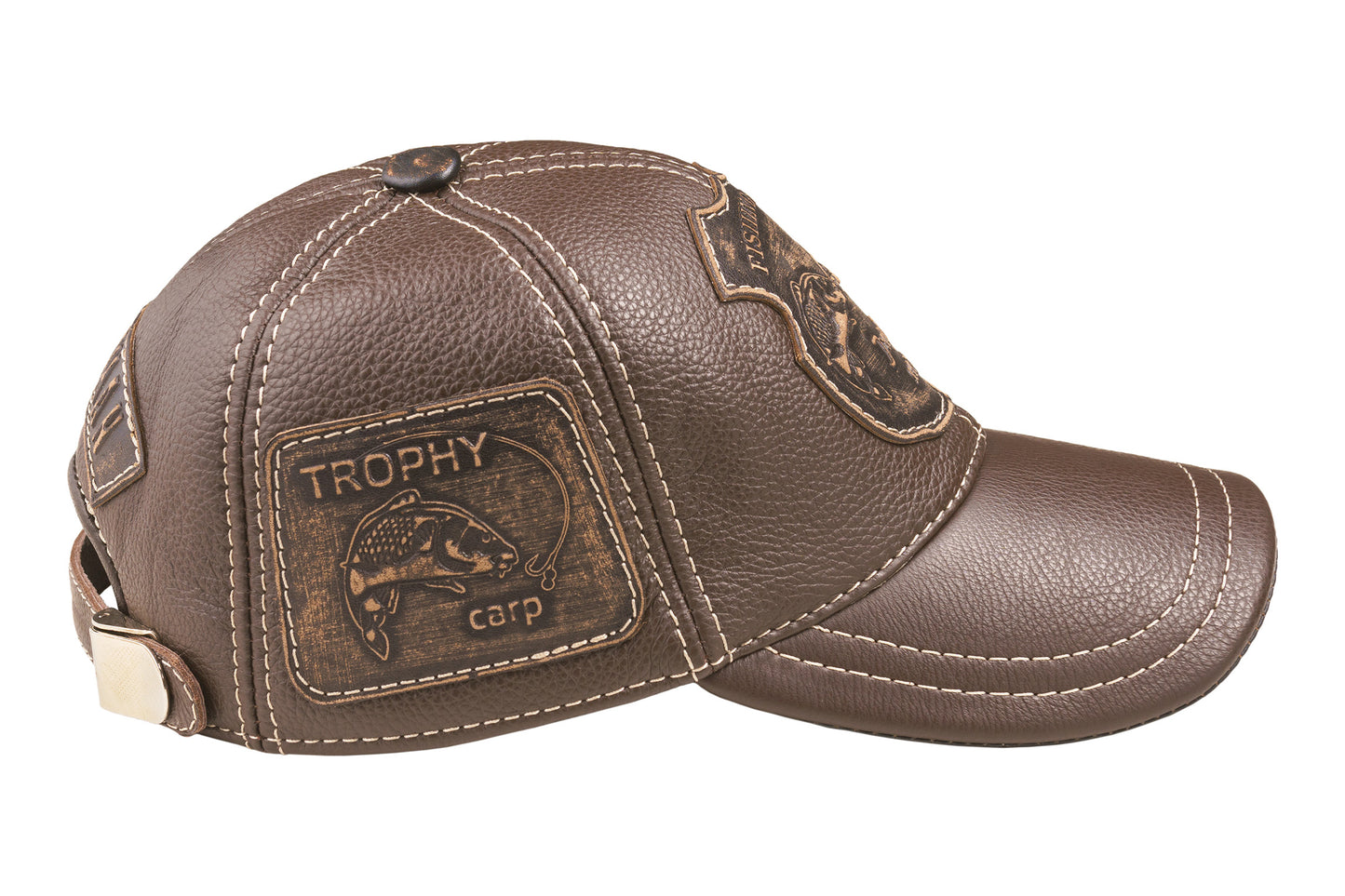 Trophy Carp Genuine Leather Handcrafted Fisherman Brown Cap