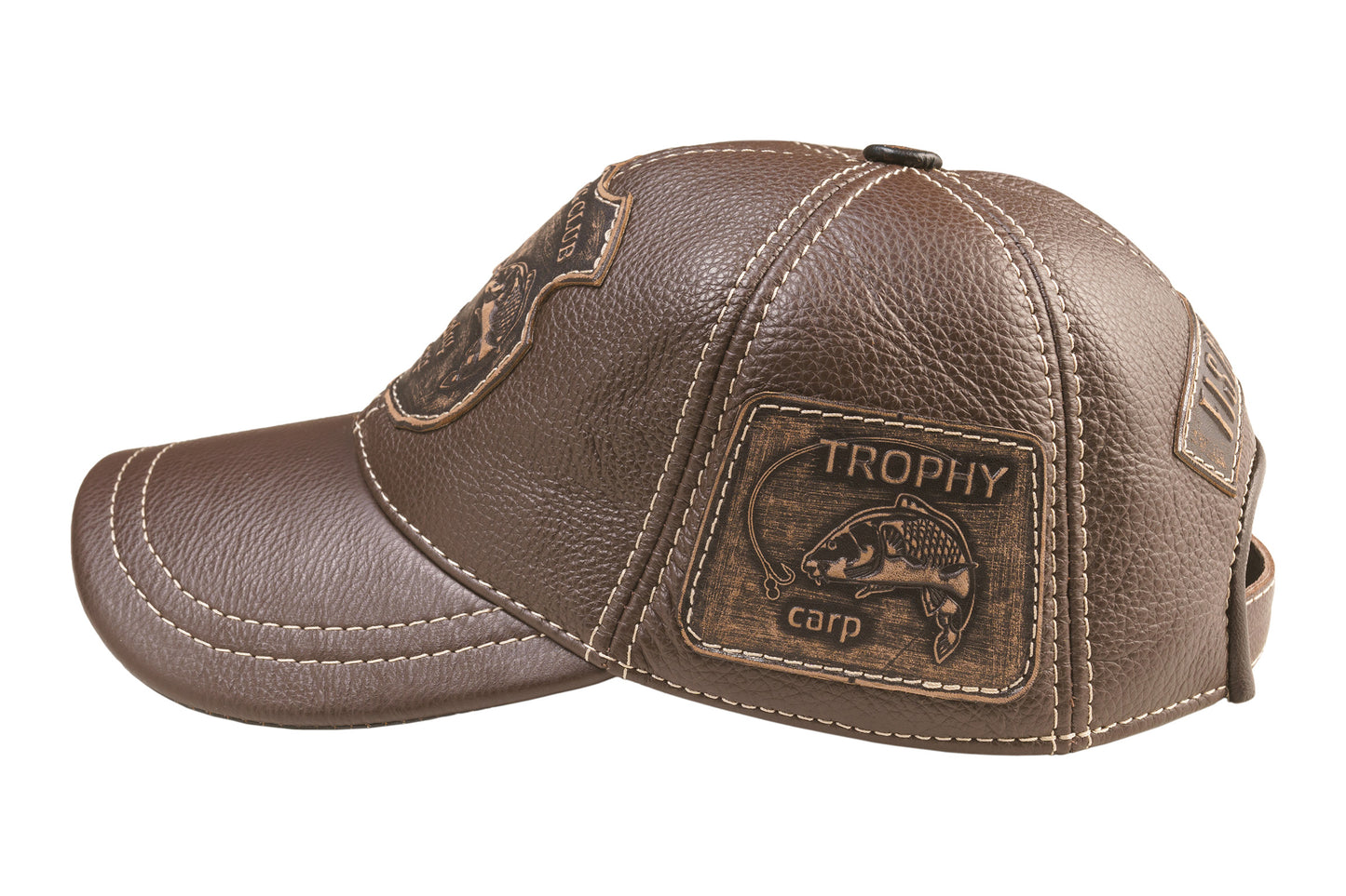 Trophy Carp Genuine Leather Handcrafted Fisherman Brown Cap