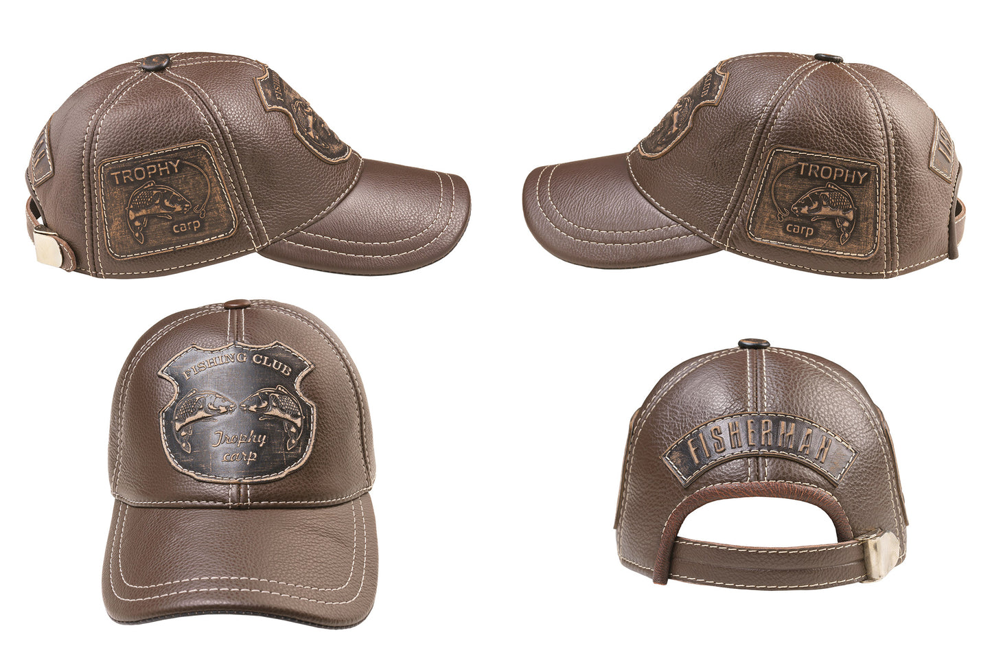 Trophy Carp Genuine Leather Handcrafted Fisherman Brown Cap