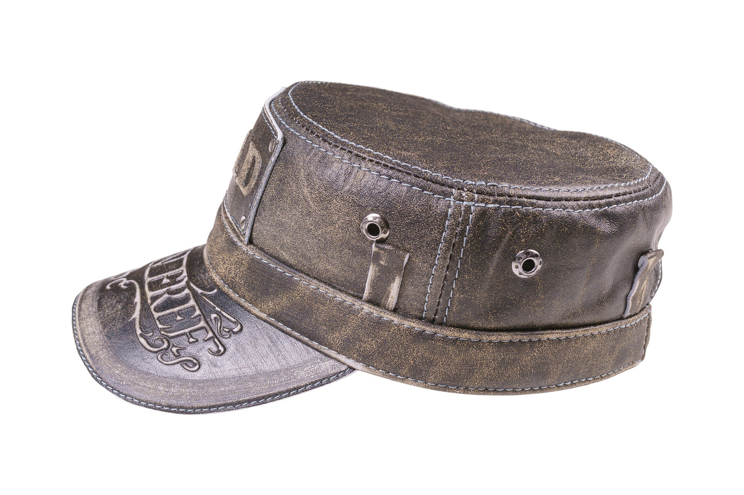 Vintage Leather DAD Biker Cap with with Born Free Embossed Design
