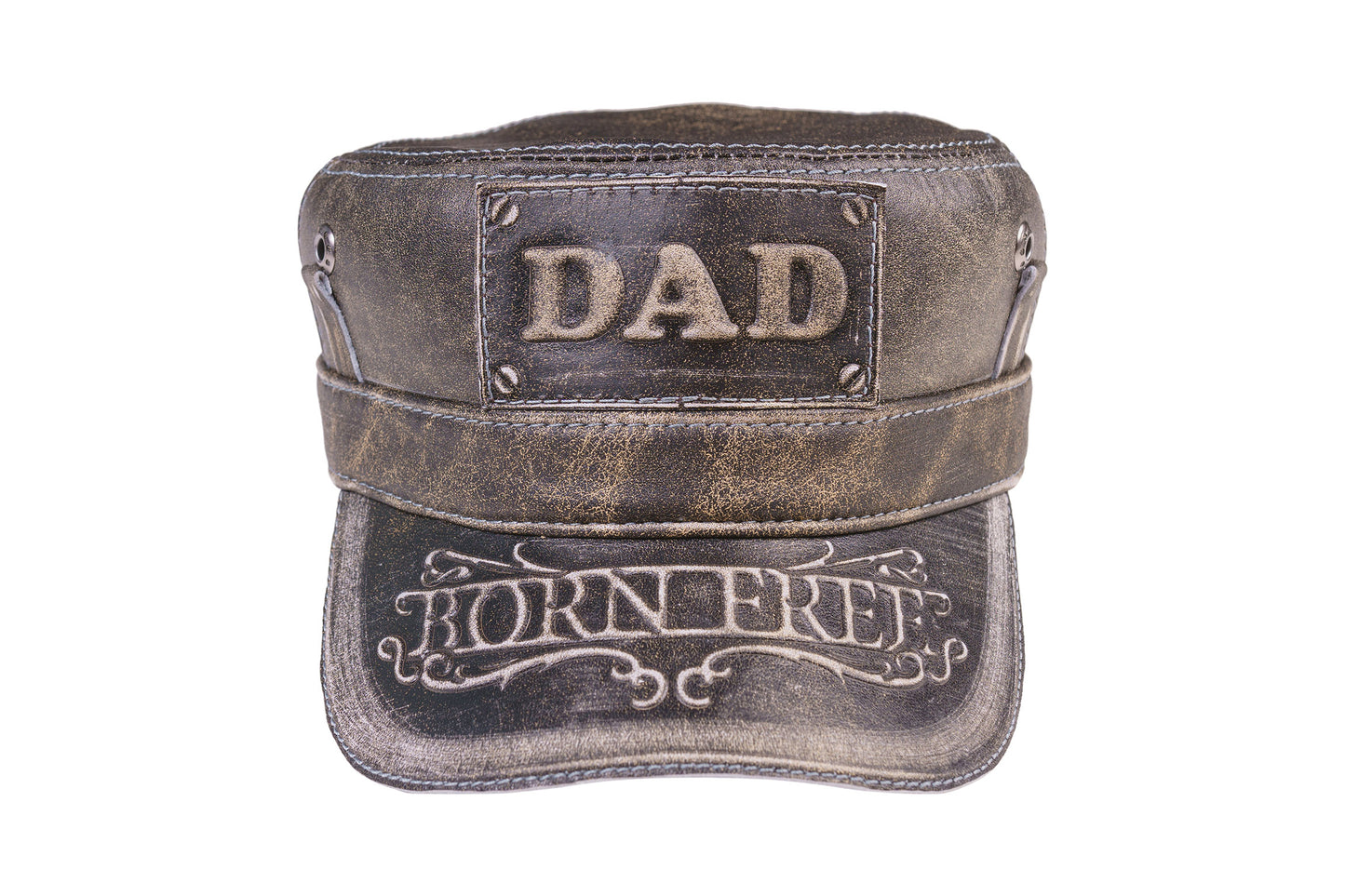 Vintage Leather DAD Biker Cap with with Born Free Embossed Design