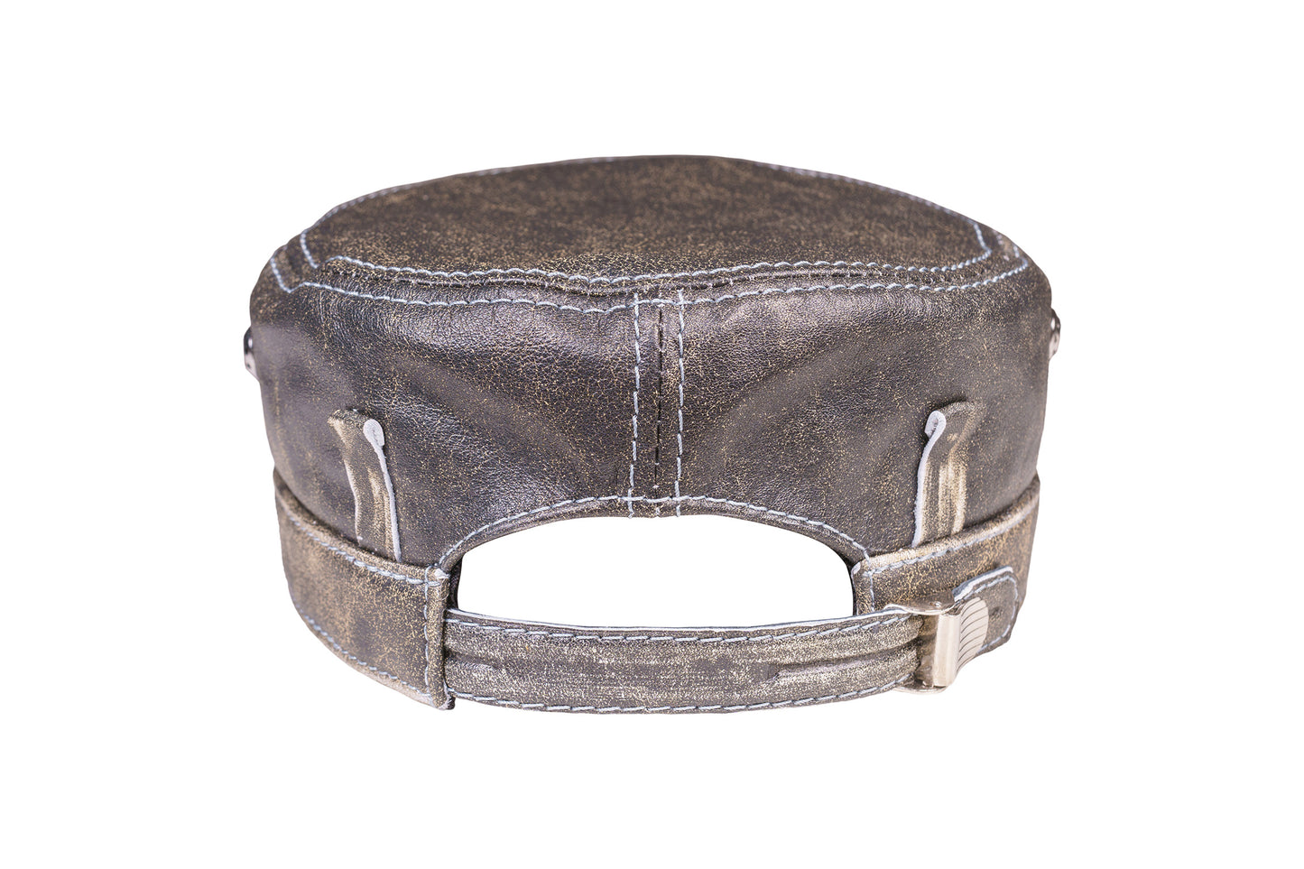 Leather Biker Hat: Handmade Distressed Brown Motorcycle Cap with Route 66 and Born Free Embossed Design | Apero Bullo