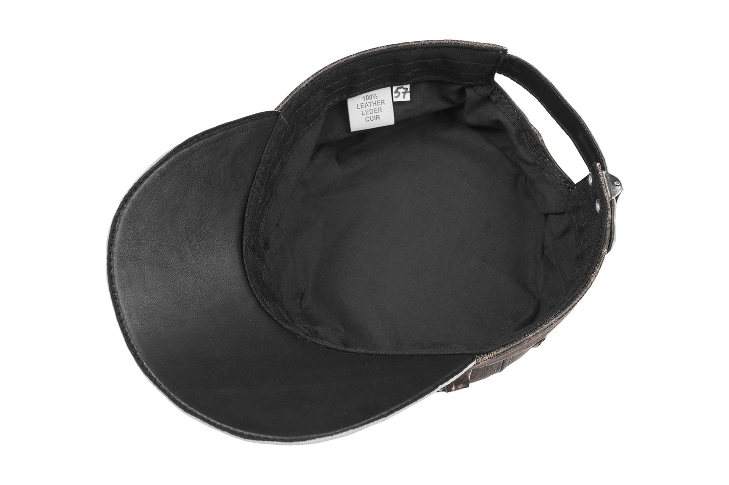 Leather Biker Hat: Handmade Distressed Brown Motorcycle Cap with Route 66 and Born Free Embossed Design | Apero Bullo