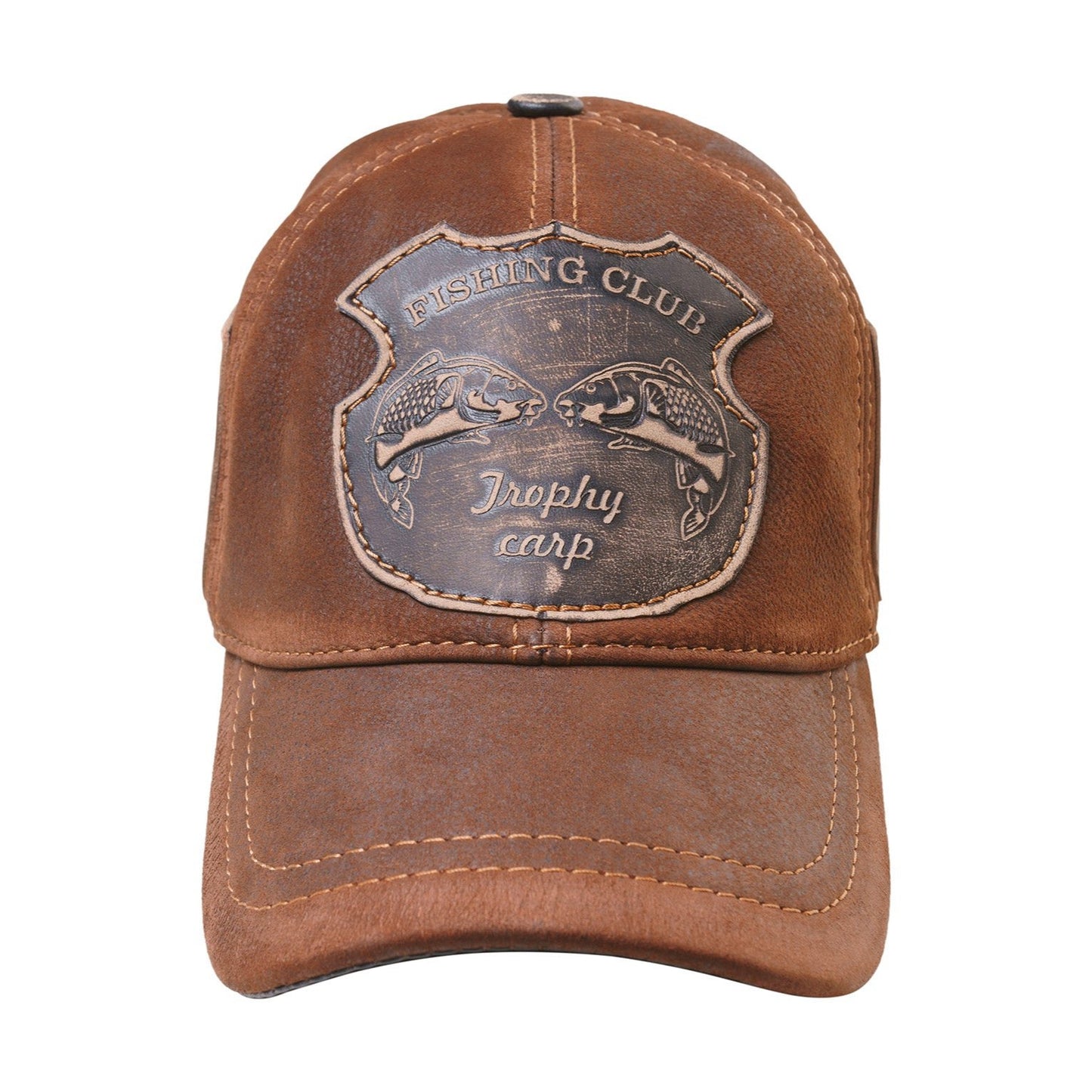 Trophy Carp Genuine Leather Handcrafted Fisherman Suede Effect Cogniac Cap