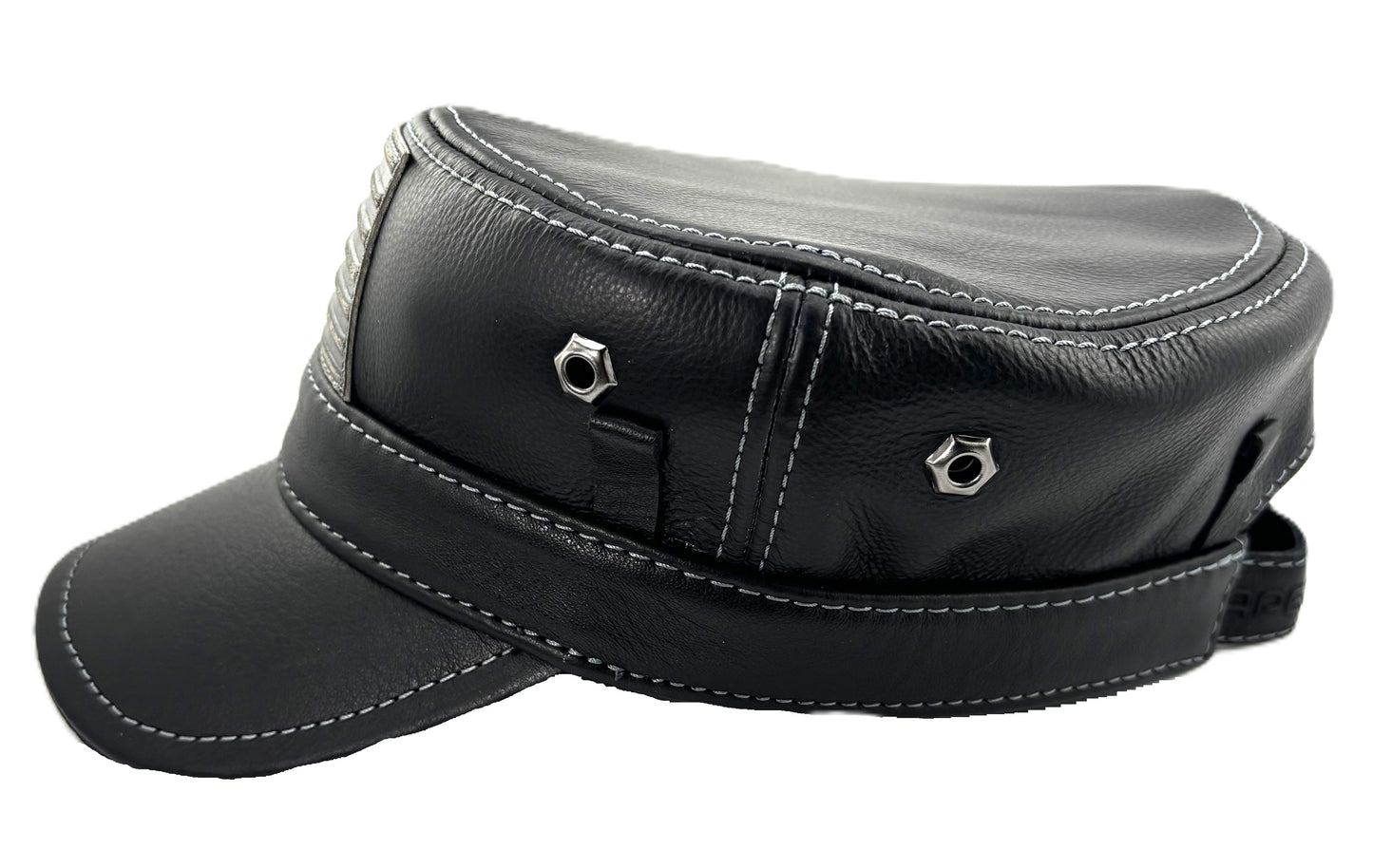 American Flag Patriotic Genuine Leather Captain Black Cap