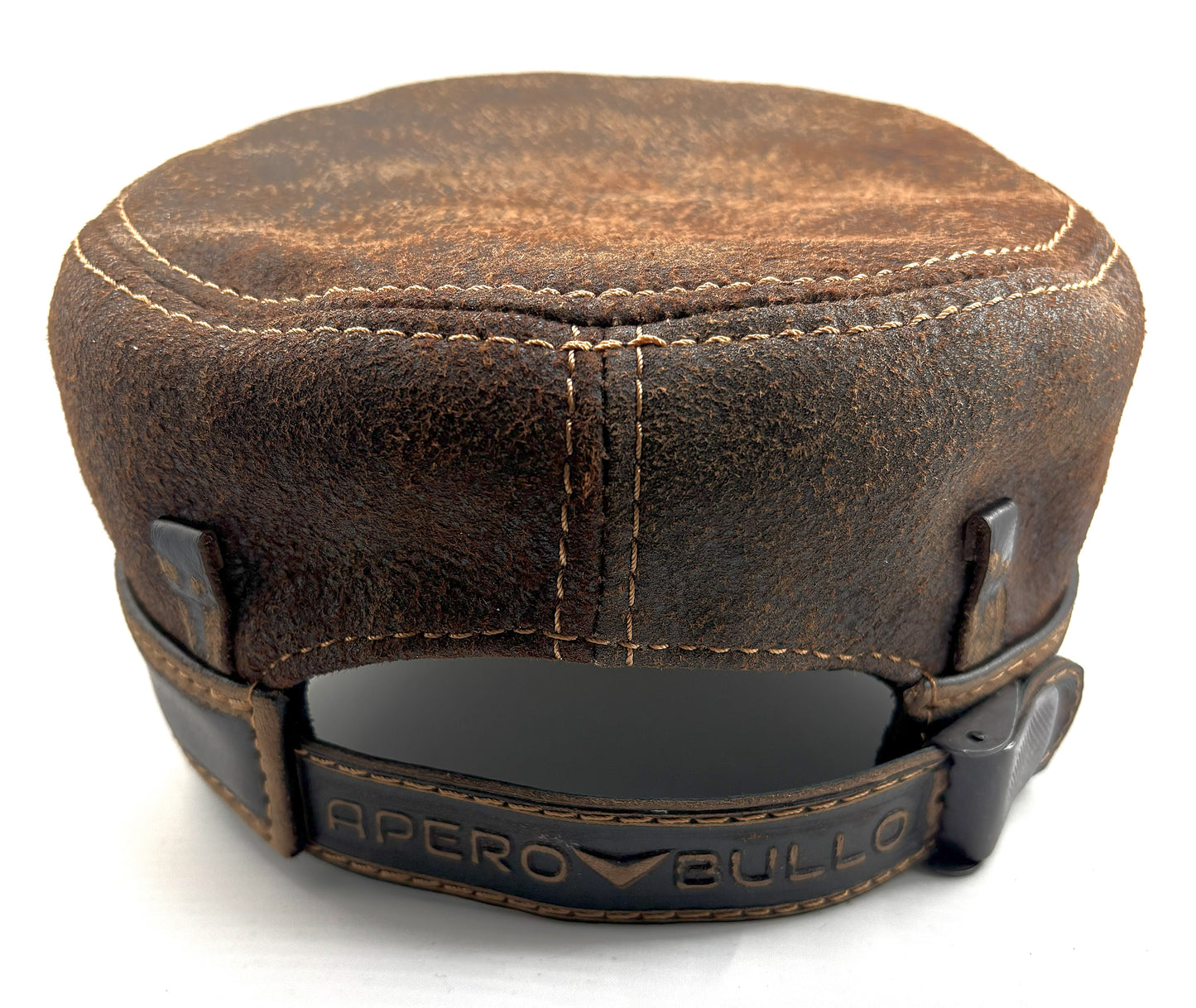Vintage Harley Hat: Handmade Brown and Black Motorcycle Cap for Men with Distressed Finish and Vintage Band | Apero Bullo