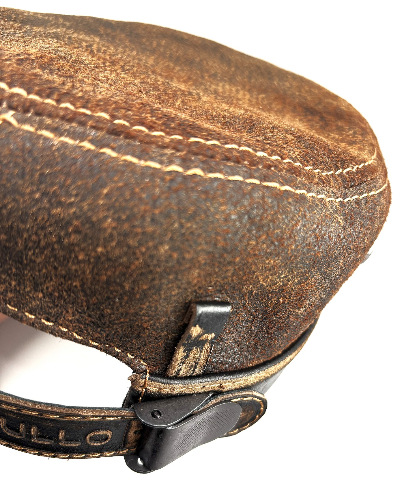 Vintage Harley Hat: Handmade Brown and Black Motorcycle Cap for Men with Distressed Finish and Vintage Band | Apero Bullo