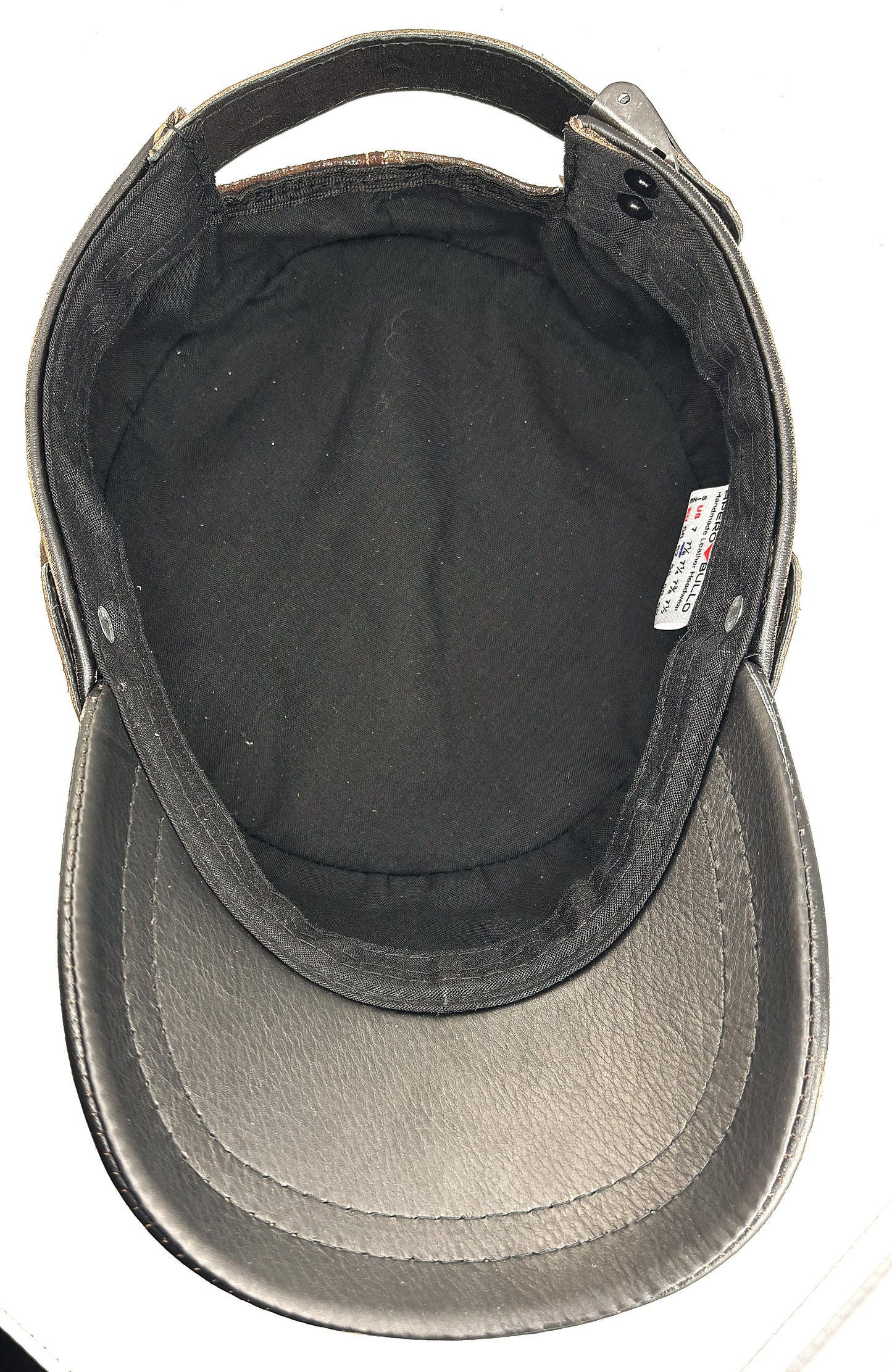 Vintage Harley Hat: Handmade Brown and Black Motorcycle Cap for Men with Distressed Finish and Vintage Band | Apero Bullo