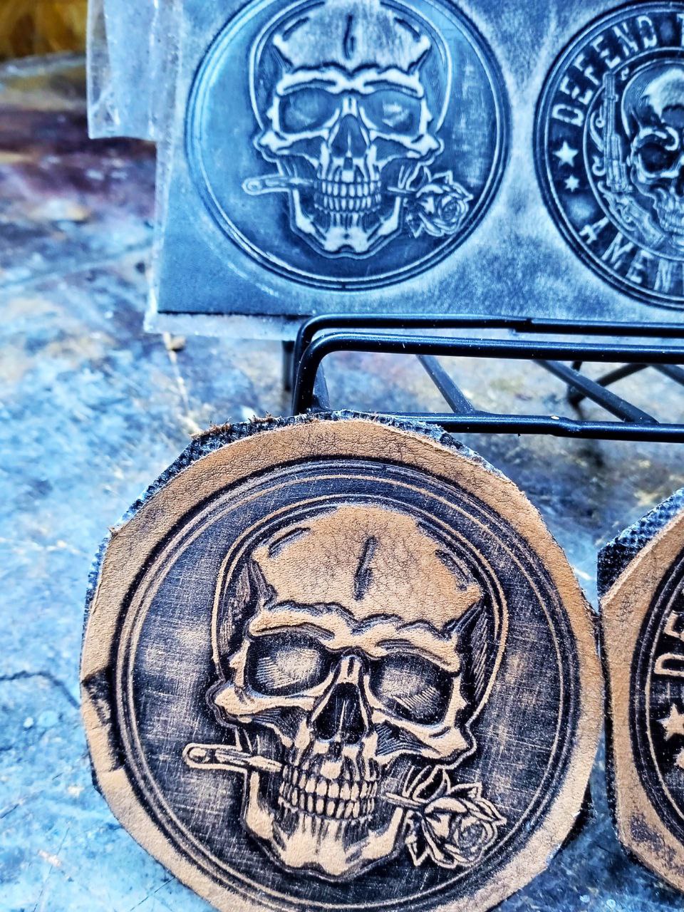 Leather Biker Hat: Handmade Distressed Blue & Black Cap with Skull & Rose Patch – Adjustable Baseball Dad Hat for Men | Apero Bullo