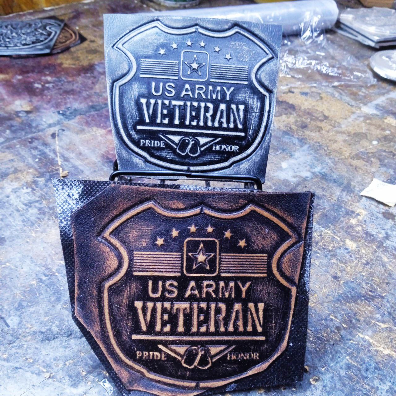 Leather Veteran Hat: Handmade Distressed Blue & Black Cap with “US Army Veteran” Patch – Military Pride Dad Baseball Hat | Apero Bullo