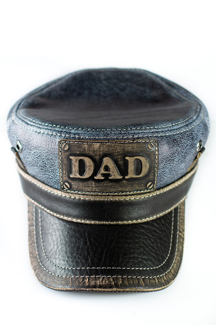 DAD Patriotic Genuine Leather Captain Cap Blue Denim Pattern