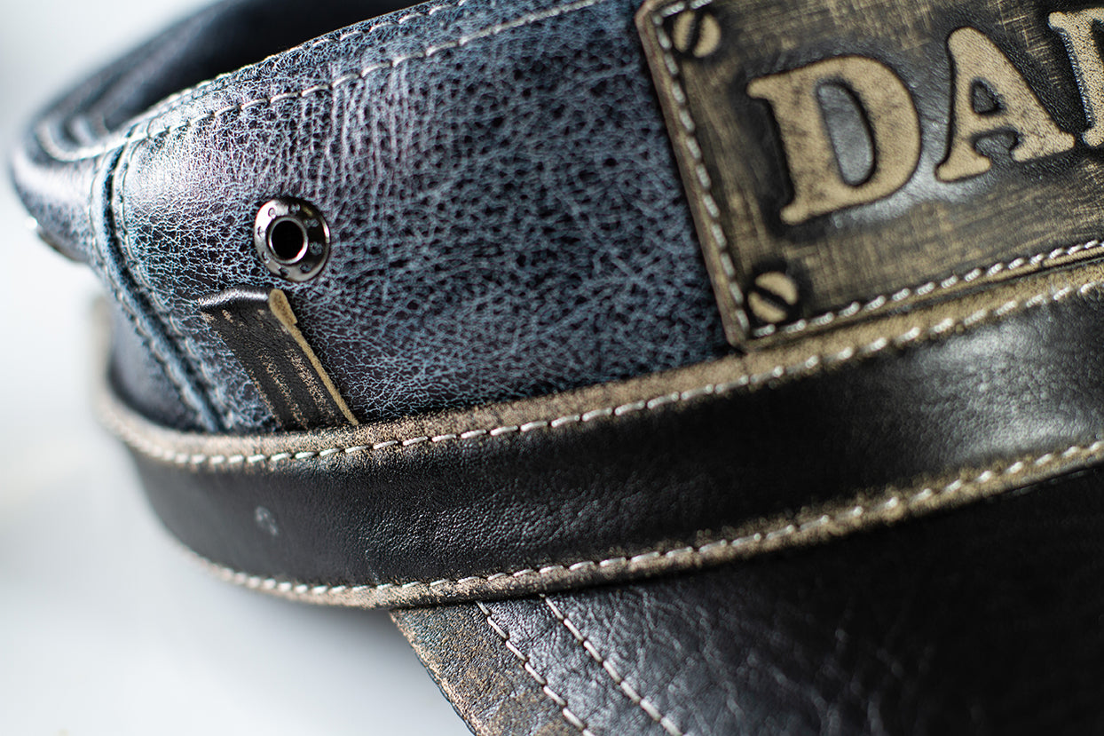 DAD Patriotic Genuine Leather Captain Cap Blue Denim Pattern