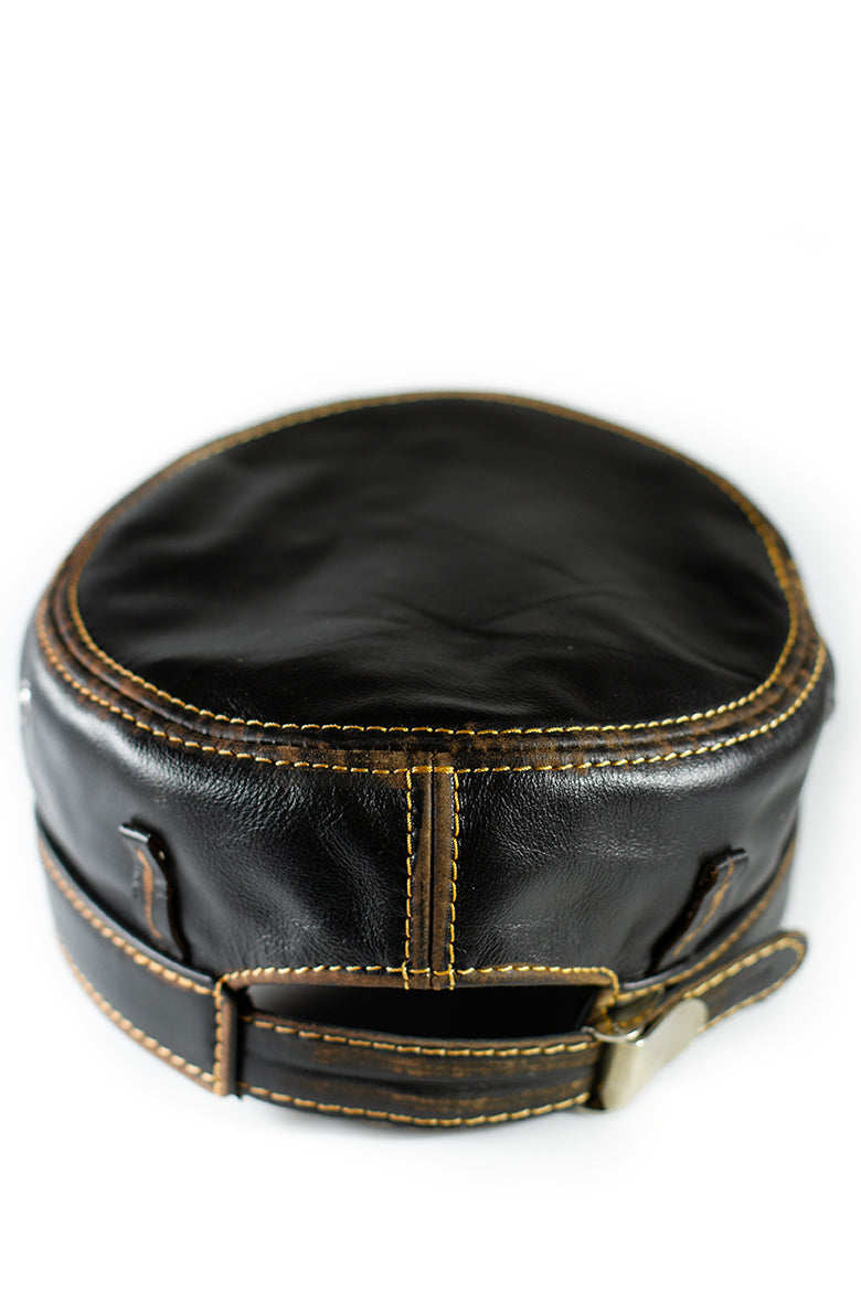 American Flag Patriotic Genuine Leather Captain Black Distressed Cap