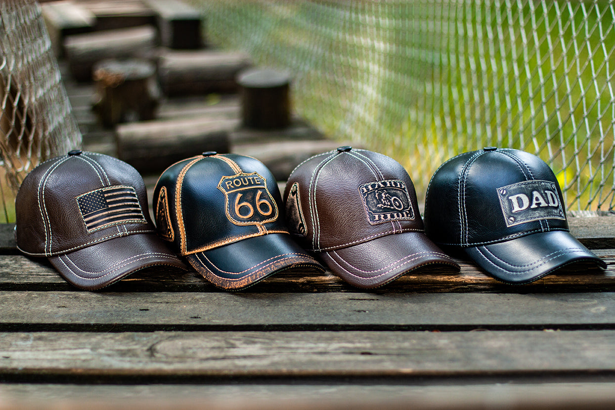 Leather Cap: Handmade Black Baseball-Style Hat with Embossed DAD Patch, Unique Father’s Day Gift | Apero Bullo