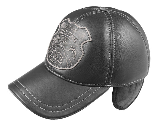 Hunting Club Leather Handcrafted Fall and Winter Baseball Cap Black