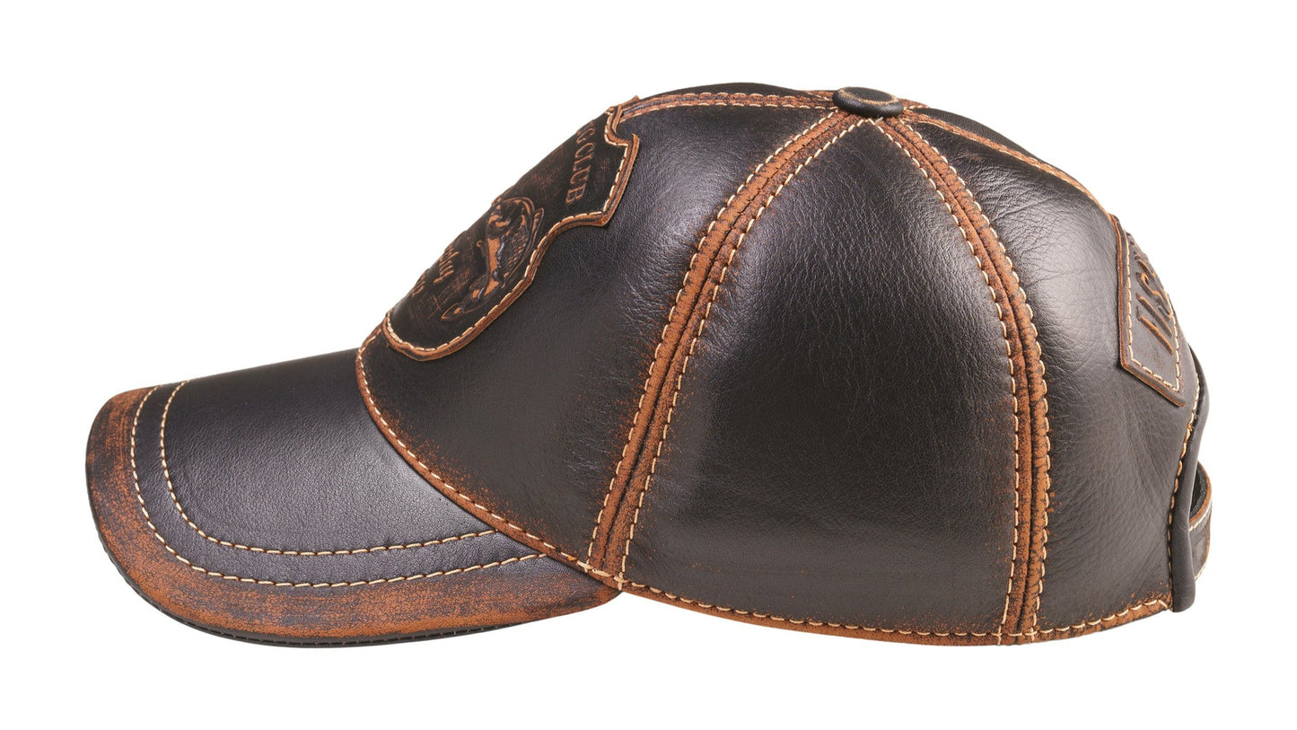 Trophy Carp Genuine Leather Handcrafted  Fisherman Casual Black&Brown Cap