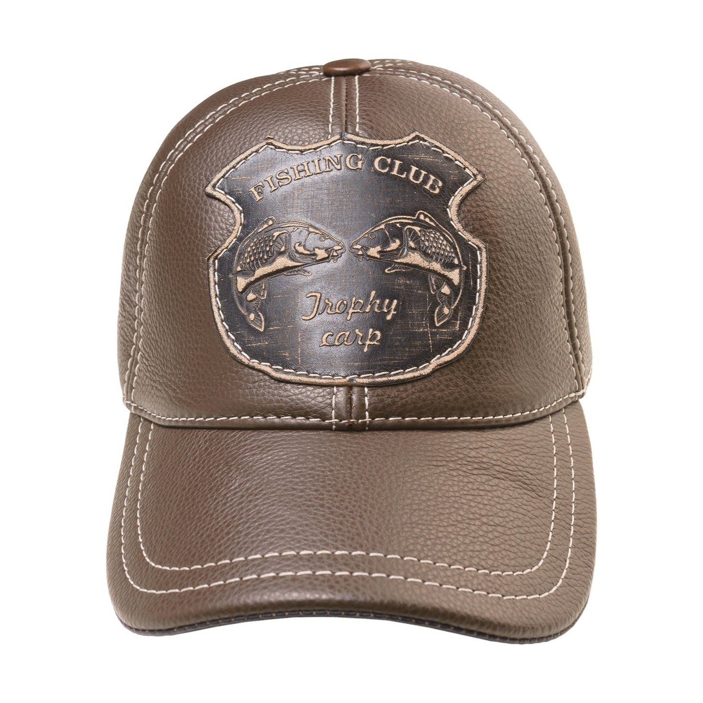 Trophy Carp Genuine Leather Handcrafted  Fisherman Casual Brown Cap