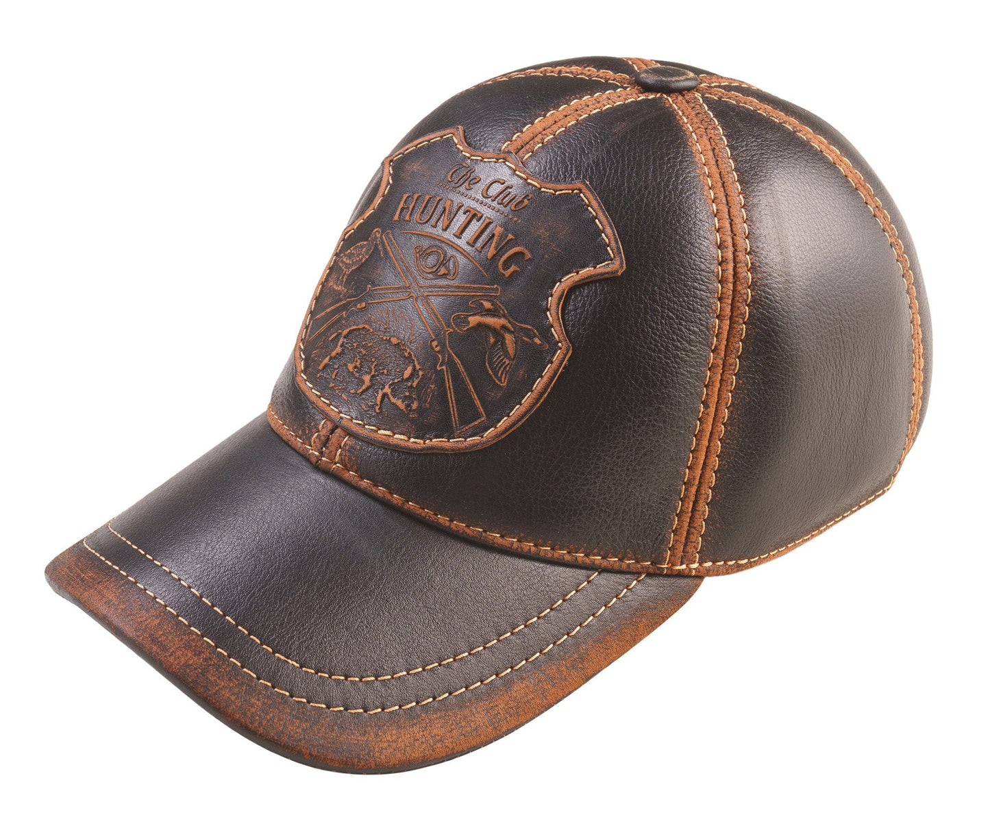 Hunting Club Leather Handcrafted Casual Baseball Cap Black and Brown