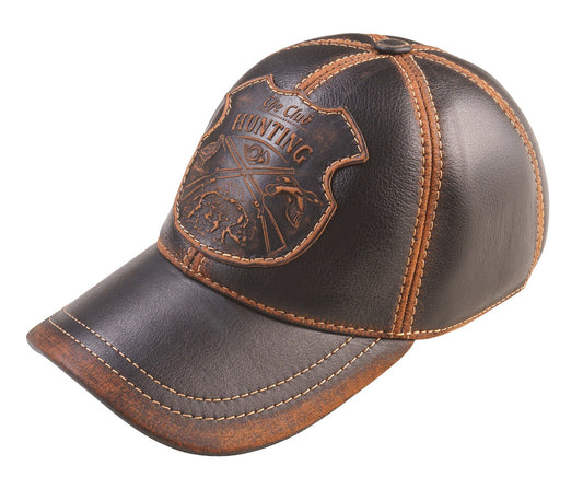 Hunting Club Leather Handcrafted Casual Baseball Cap Black and Brown