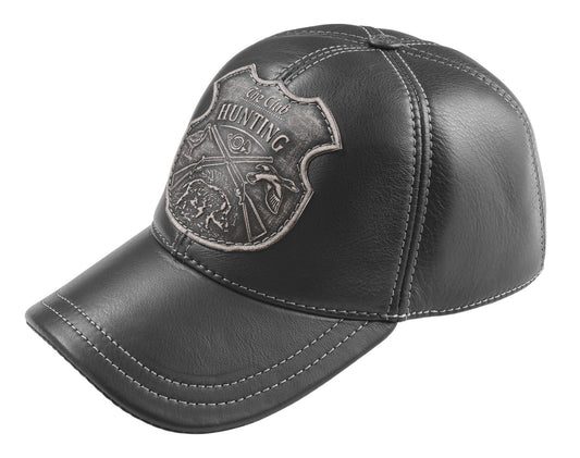 Hunting Club Leather Handcrafted Casual Baseball Cap Black