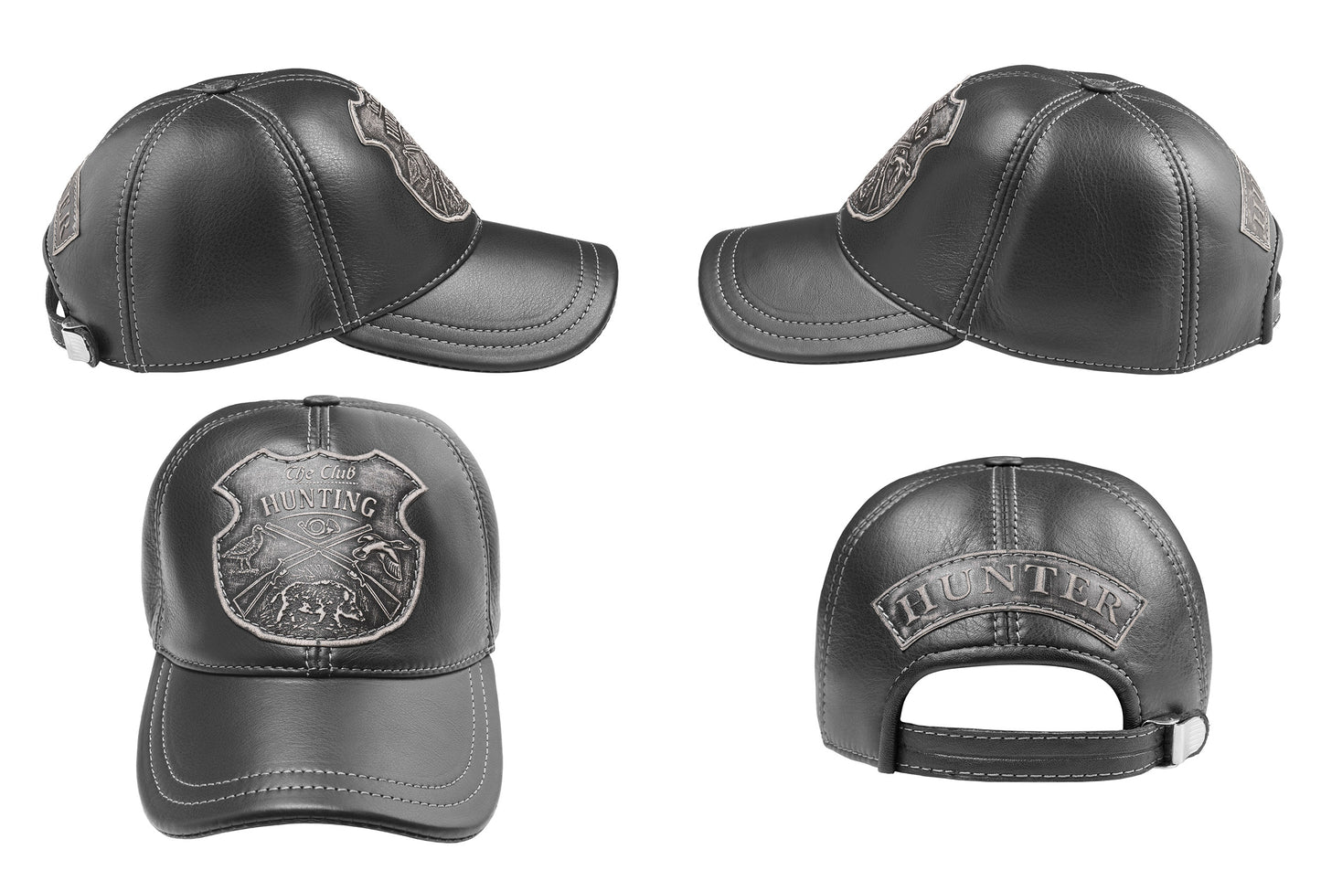 Hunting Club Leather Handcrafted Casual Baseball Cap Black