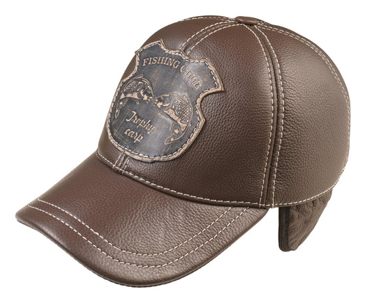 Fishing Club Fall and Winter Genuine Leather Handcrafted  Fisherman Brown Cap