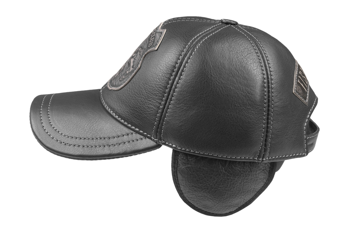 Fishing Club Fall and Winter Genuine Leather Handcrafted  Fisherman Black Cap