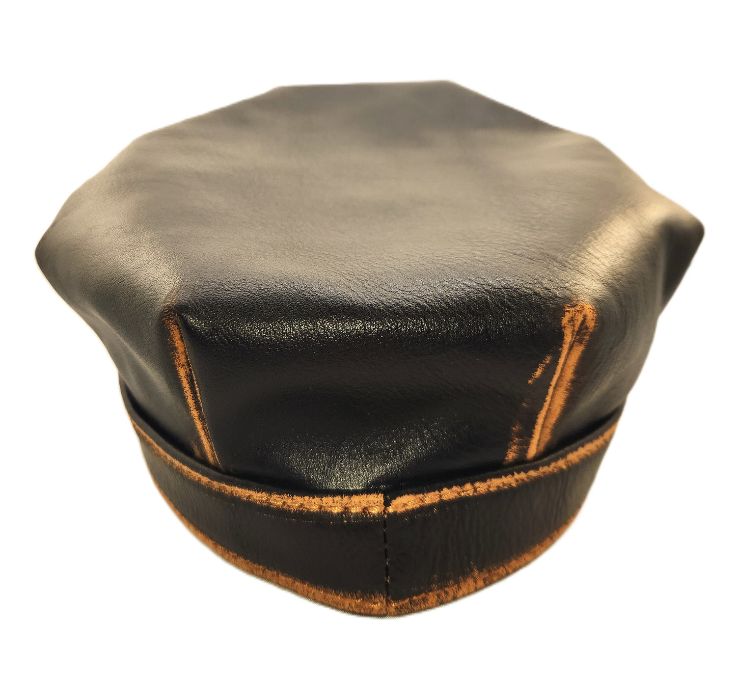 Leather Harley Hat: Handmade Black Motorcycle Cap, Military Style with Vintage Stitching | Apero Bullo