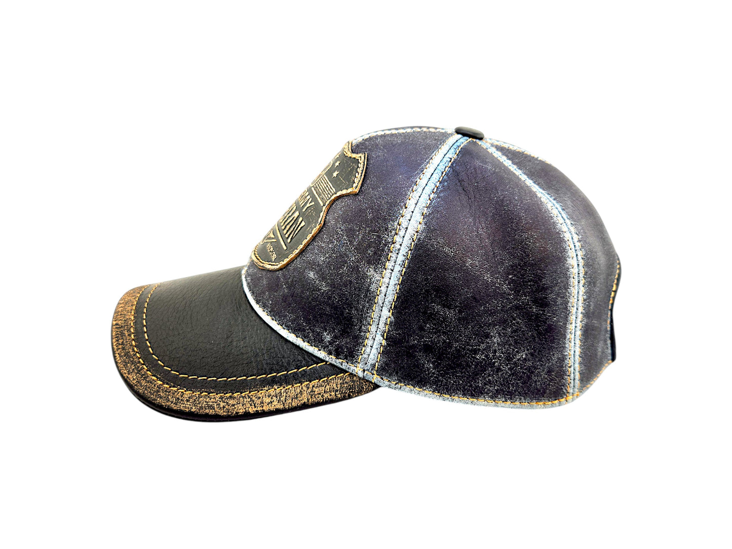 Leather Veteran Hat: Handmade Distressed Blue & Black Cap with “US Army Veteran” Patch – Military Pride Dad Baseball Hat | Apero Bullo