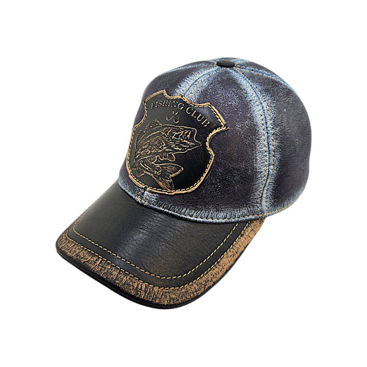 Vintage Bass Fishing Cap – Distressed Fisherman Hat with Leather Patch