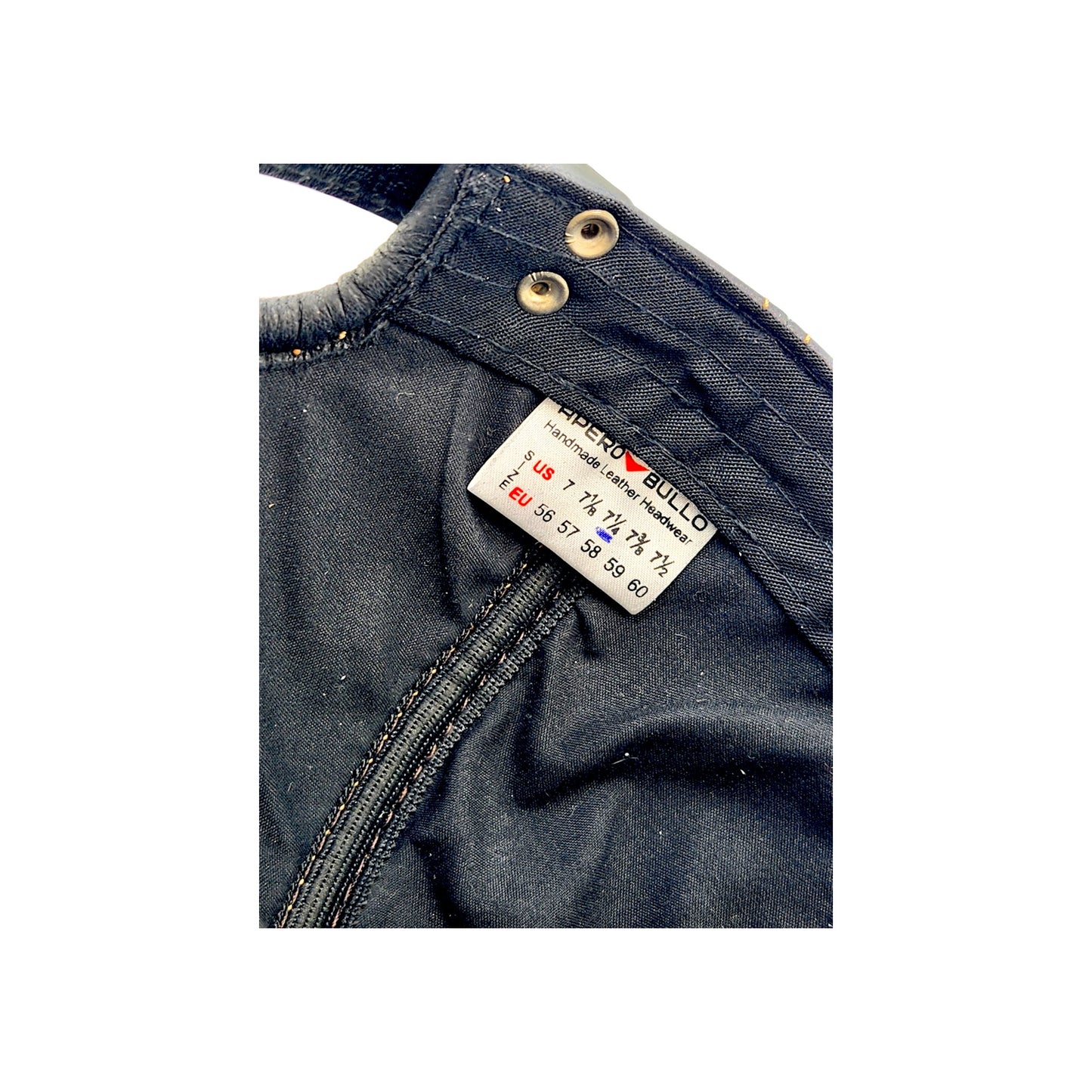 Denim Blue Leather Biker Hunter Hat with Distressed Finish & Grizzly Bear Patch | Apero Bullo