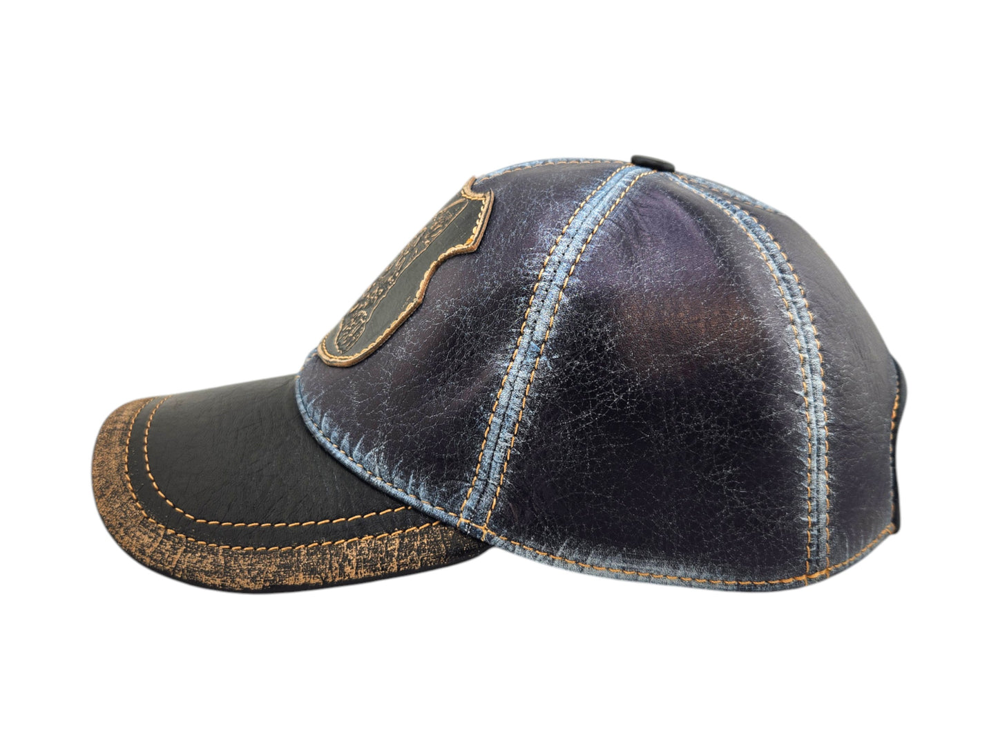 Distressed Leather German Shepherd Baseball Cap – Embossed Shield Patch, Vintage Dog Lover Hat