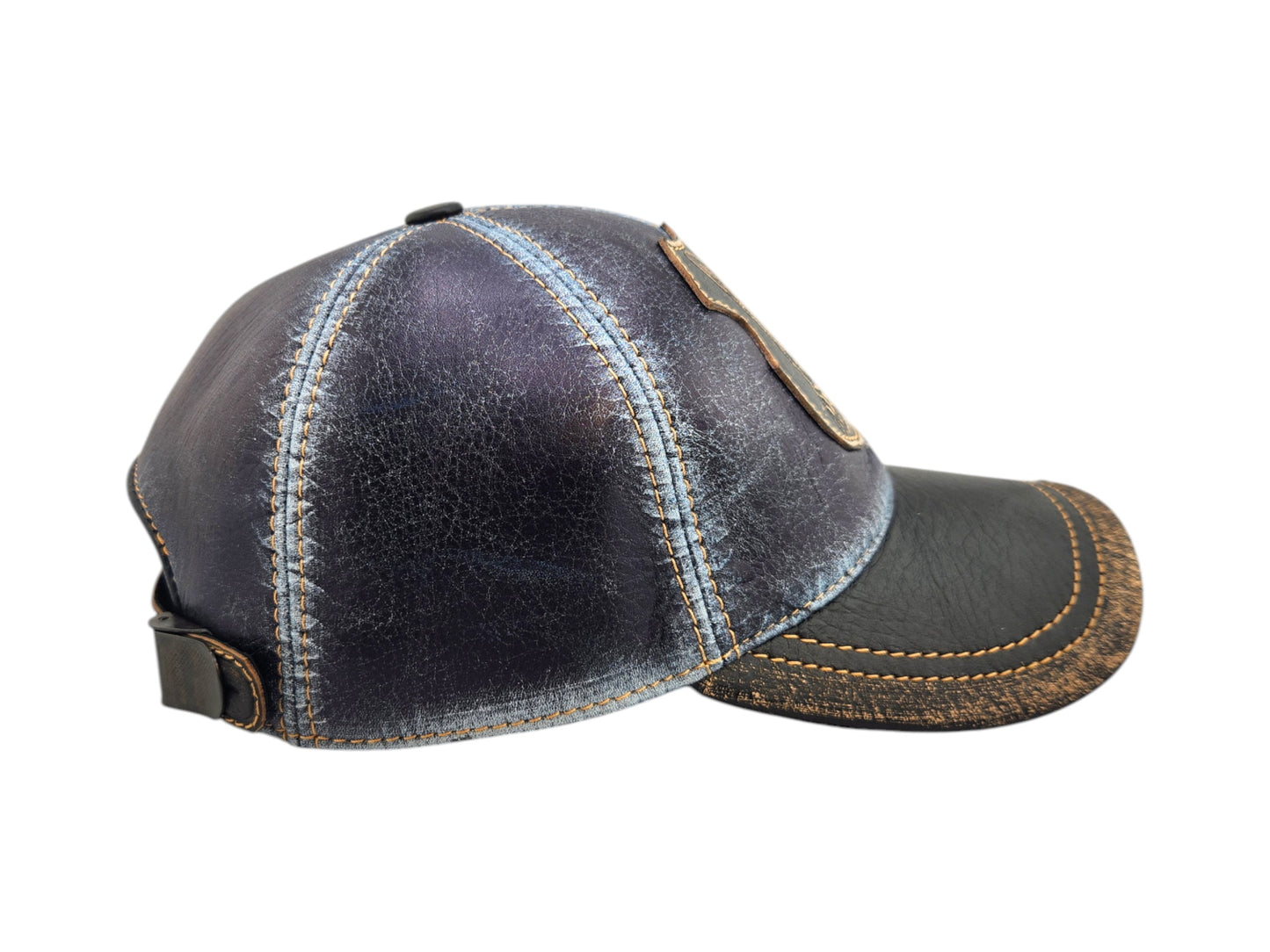 Distressed Leather German Shepherd Baseball Cap – Embossed Shield Patch, Vintage Dog Lover Hat
