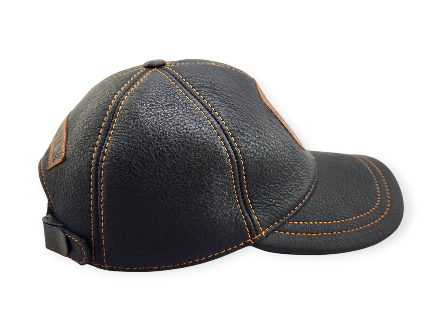 Leather Biker Hat: Handmade Black Motorcycle Cap with Skull “Defend the 2nd Amendment” Patch and Lost Souls Back | Apero Bullo