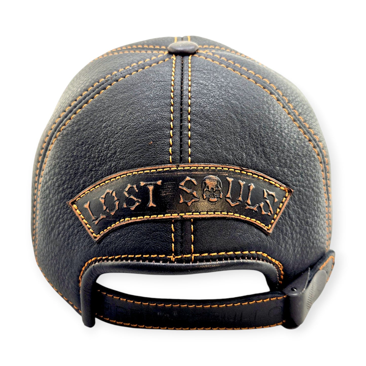 Leather Biker Hat: Handmade Black Motorcycle Cap with Skull “Defend the 2nd Amendment” Patch and Lost Souls Back | Apero Bullo