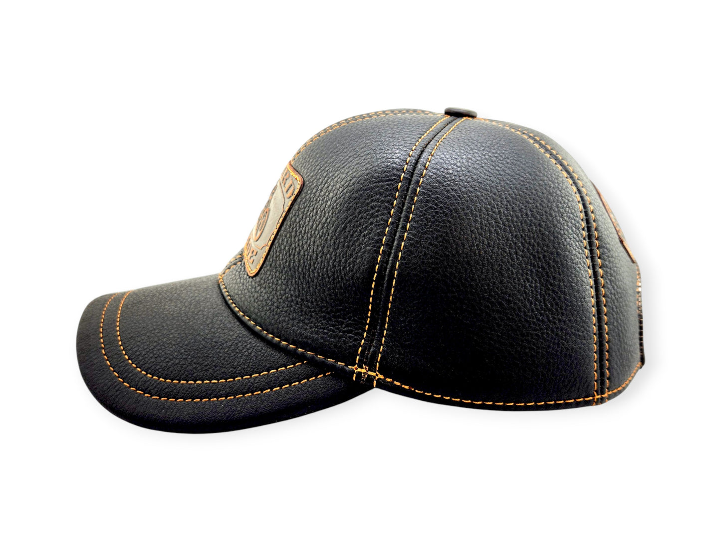 Leather Biker Hat: Handmade Black Motorcycle Cap with Hard Ride Patch and King of the Road Back | Apero Bullo