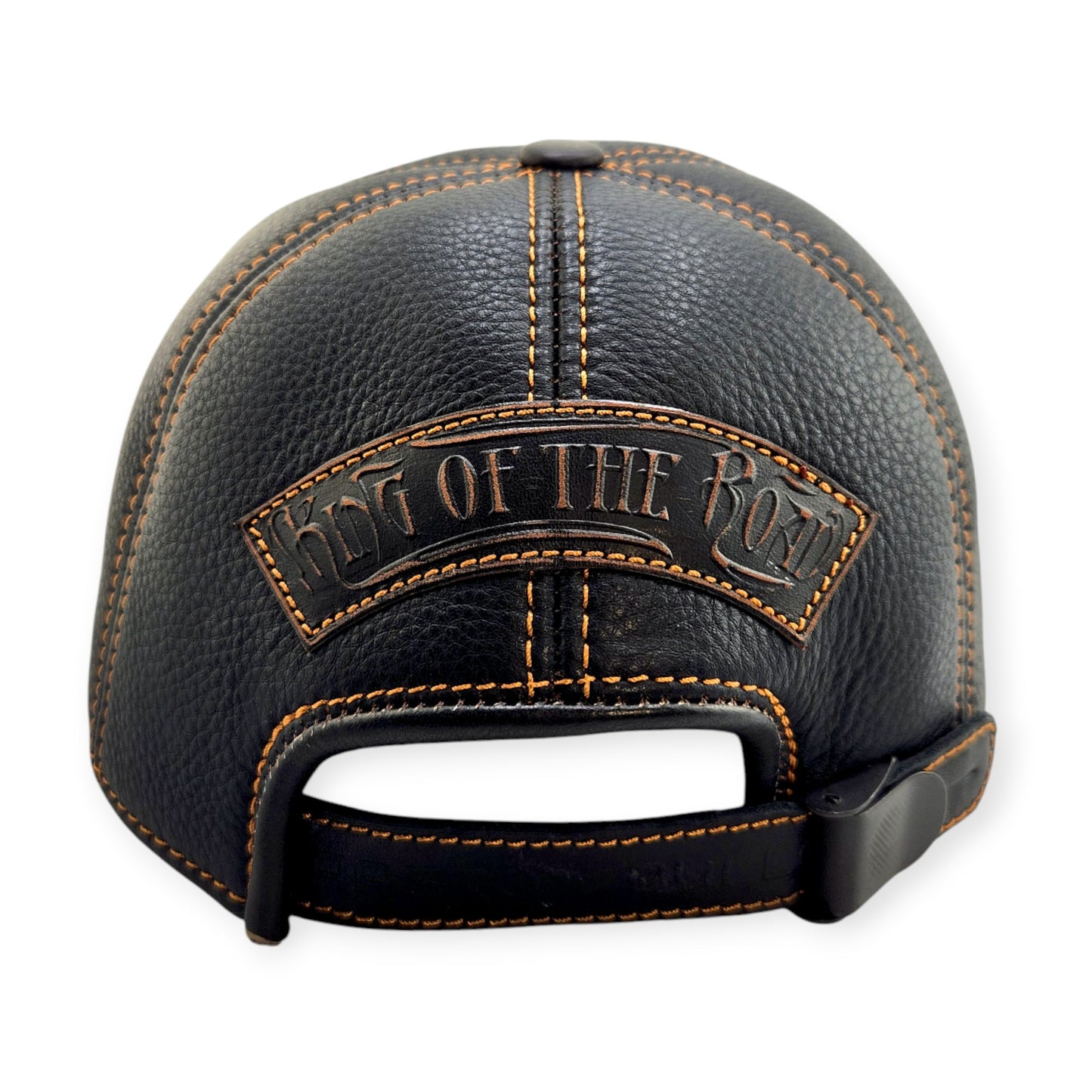 Leather Biker Hat: Handmade Black Motorcycle Cap with Hard Ride Patch and King of the Road Back | Apero Bullo